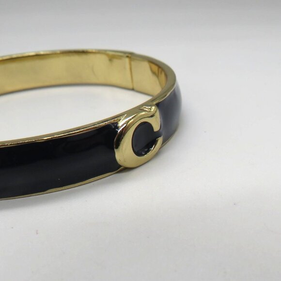 C Initial Logo Bracelet Navy Blue Enamel Gold Tone Hinged Bangle Unsigned - Picture 5 of 11